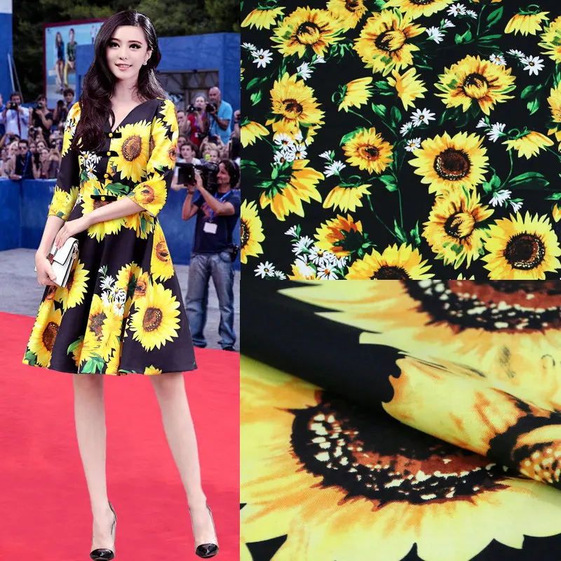 

140 см широкая Мода Подсолнух 100% хлопок ткань Подсолнух Хризантема печатная хлопковая ткань DIY швейная женская одежда
