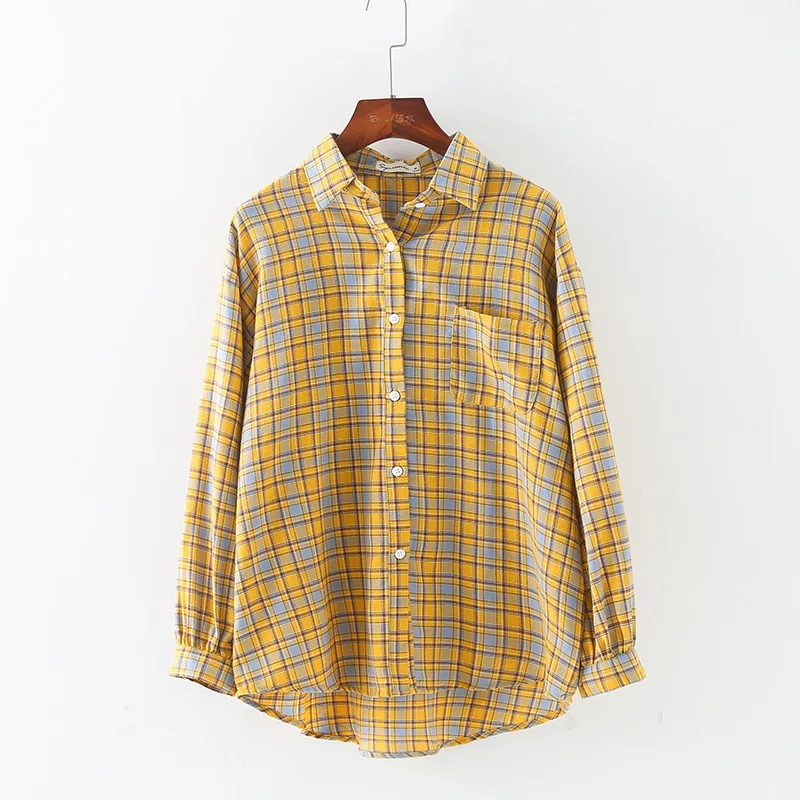 

Women Fresh Plaid Shirts Spring Long Lantern Sleeve Korean Harajuku Backless Bandages Novelty Shirts Female Casual Loose Clothes