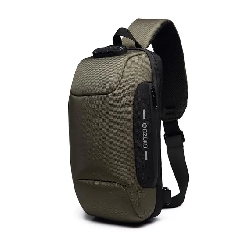 Ozuko new chest bag USB burglar men's Korean version leisure one-shoulder waterproof Oxford cloth password |