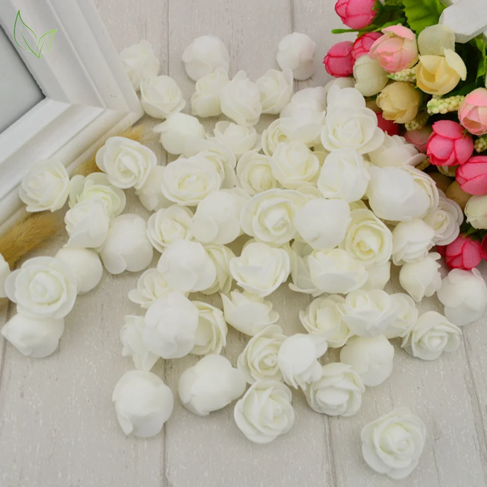 100pcs PE Foam Fake Teedy Bear Roee Head Artificial Flowers Cheap Wedding Home Decoration for Scrapbooking Gift Box Diy Wreath images - 6