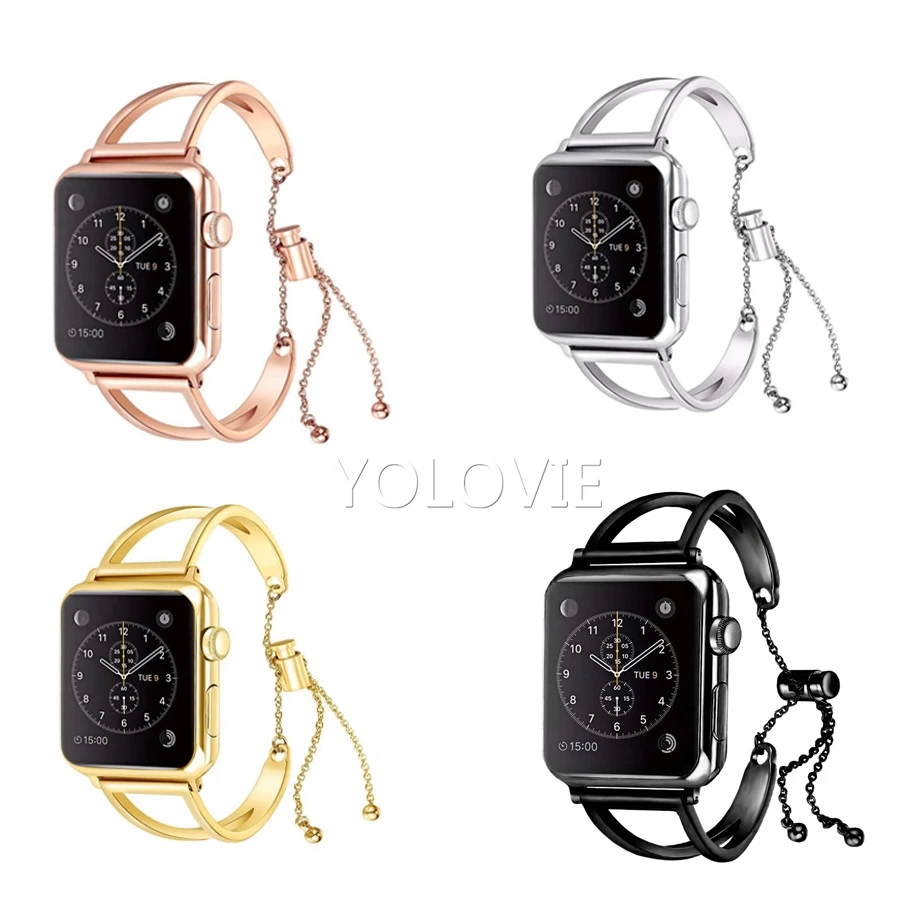 Yolovie женский ремешок для Apple Watch 38 мм 42 мм 40 мм 44 мм ремешок из нержавеющей стали модный металлический браслет для iWatch Series5 4 3 2 1