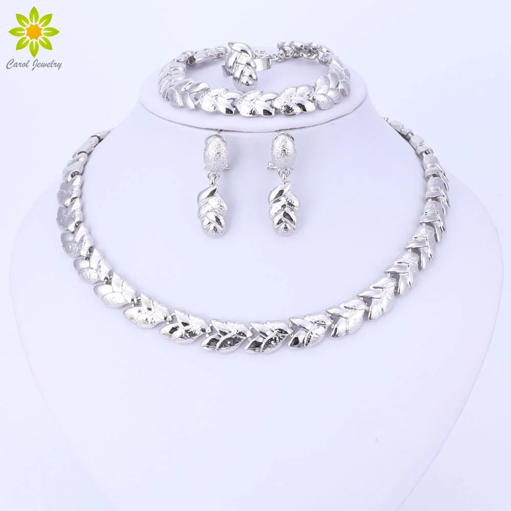 Новый дизайн цепочка в виде листа ожерелье браслет серьги кольцо серебряный цвет