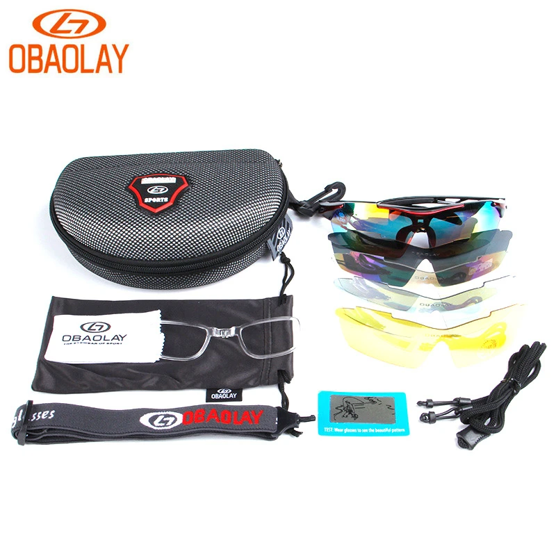 OBAOLAY Polarized Cycling Glasses For Men 5 Lens Eyewear Half Frame Bicycle Goggle Sport Sunglasses Oculos Gafas de ciclismo | Спорт и
