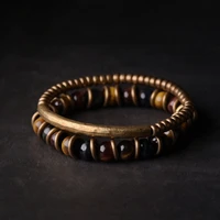 colorful tiger eye stone bracelet mixed hand beaten vingtage pure copper street punk jewelry male female unisex accessories