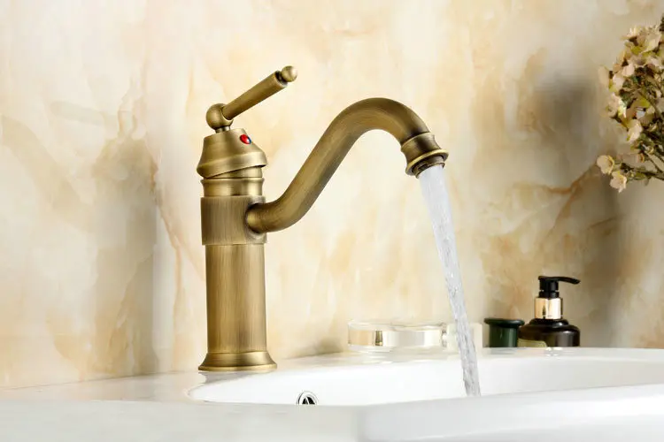 8 &quotантичный латунный Смеситель для ванной раковины кран Поворотный смеситель