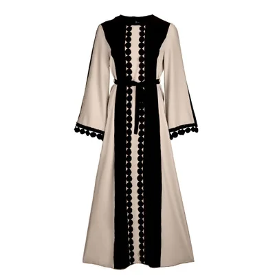 Dubai Style Lace Trim Black Abaya Fake Two Pieces Jilbab Muslim Islamic Maxi Dress Front Closed Black islamic clothing LR40