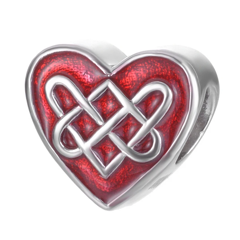 

NEW original Heart design fashion DIY charm Red Enamel 925 sterling silver Chinese knot heart charm for bracelets and necklace