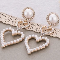 elegant pearl heart drop earring for women jewelry anti allergy engagement earrings