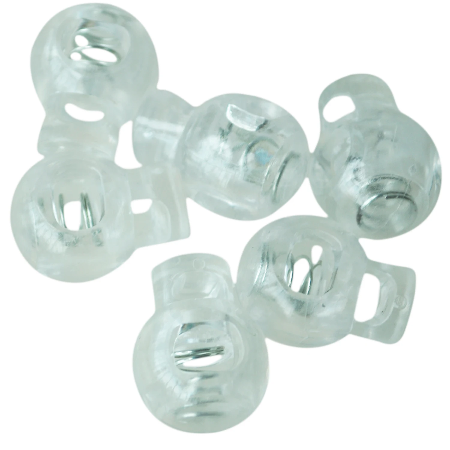 

2X Cord Locks Ends Spring Stop Toggles 6.5mm Dia Hole 20pcs Clear White