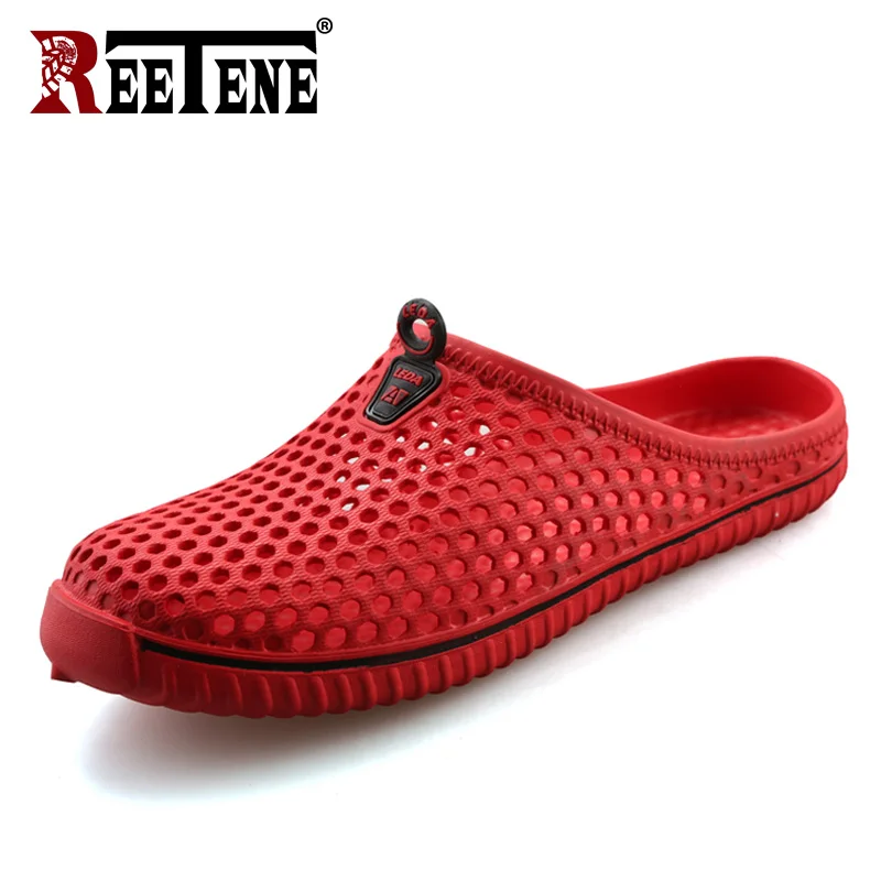 Red Reetene/ г. Мужская обувь Пляжные повседневные мужские шлепанцы открытые летние шлепанцы мужские вьетнамки без застежки мужские сандалии на плоской подошве - Цвет: Red