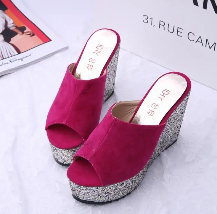 free shipping summer new style platform high heel women's sildes glitter fashion sandals hot sell | Обувь