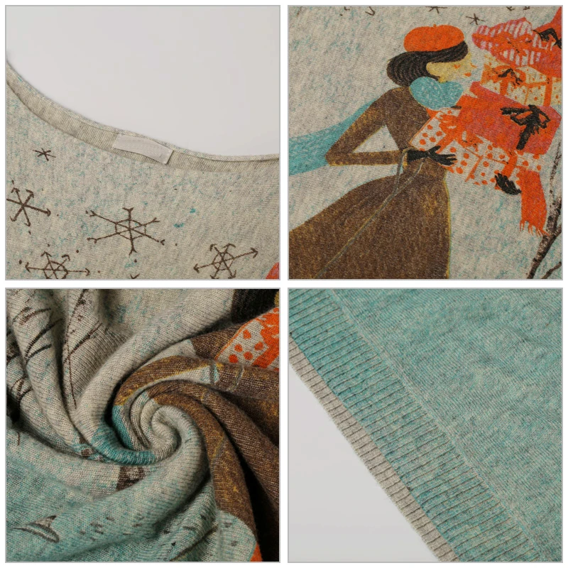 SFFZ Wool Sweaters for Women Free Size Oversized Lady Sweater Pullover Fashion Slash Neck Print Ladies Batwing Sleeve Pullovers | Женская