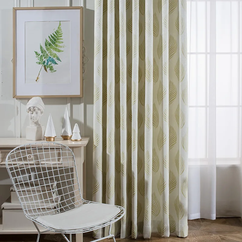 Slow Soul Cleaning Leaf high Precision Jacquard Curtain Pastoral Leaves French Window Curtains For Living Room Kitchen Bedroom | Дом и сад