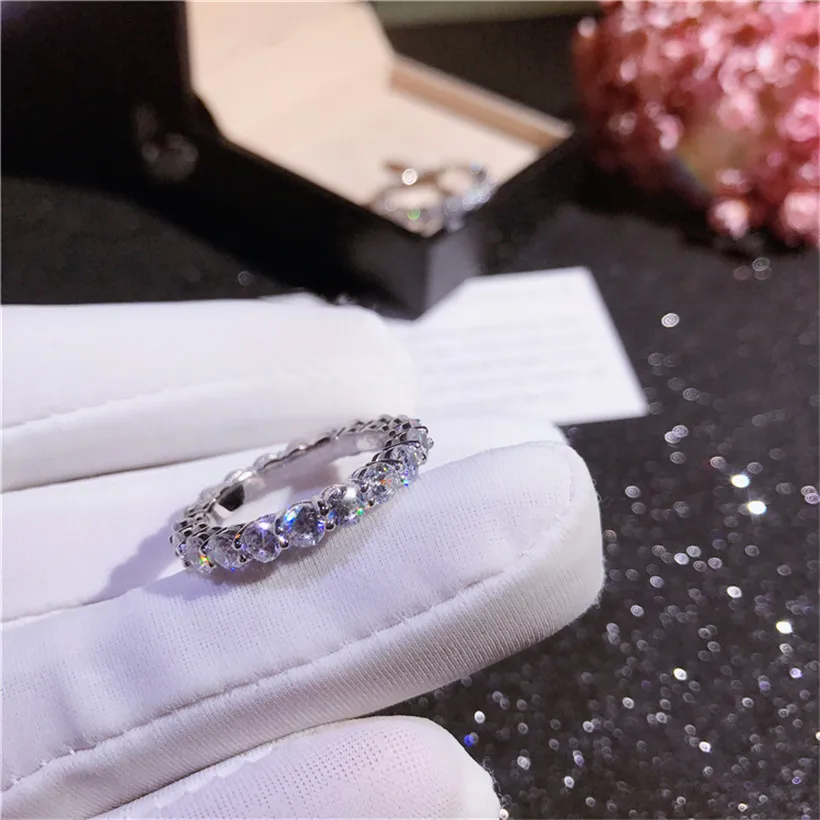 Роскошные 925 серебро и золото установка проложить Полный CZ ETERNITY группа обручение свадебные кольца имитация алмаза платины размеры 5,6, 7,8, 9,10