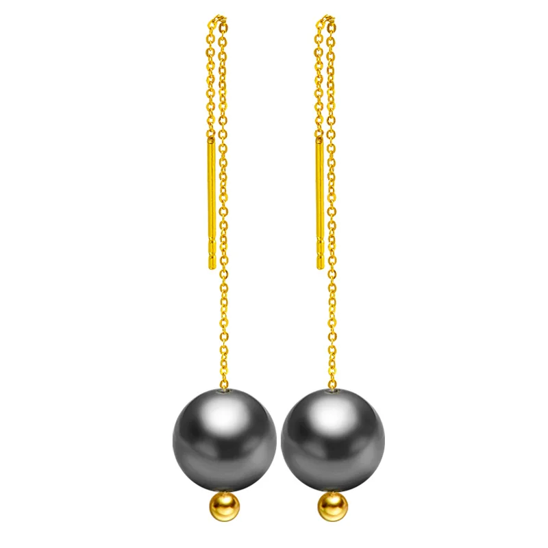 tahitian pearl YS 8-10 мм натуральный Tahitian черный жемчуг 18 К Желтое золото висячие серьги хорошее ювелирное изделие для женщин - Цвет камня: tahitian pearl
