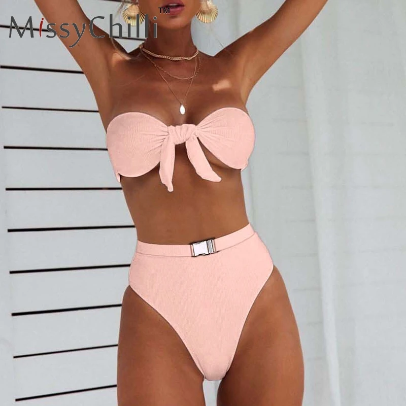 Женский купальник MissyChilli белый с высокой талией открытой спинкой для