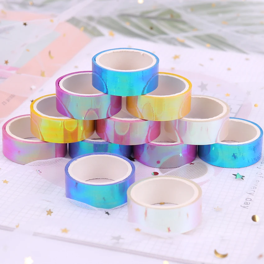 

15mm*5m Rainbow Laser Washi Tape Glitter Stationery Scrapbooking Decorative Adhesive Tapes DIY Masking Tape School Supplies