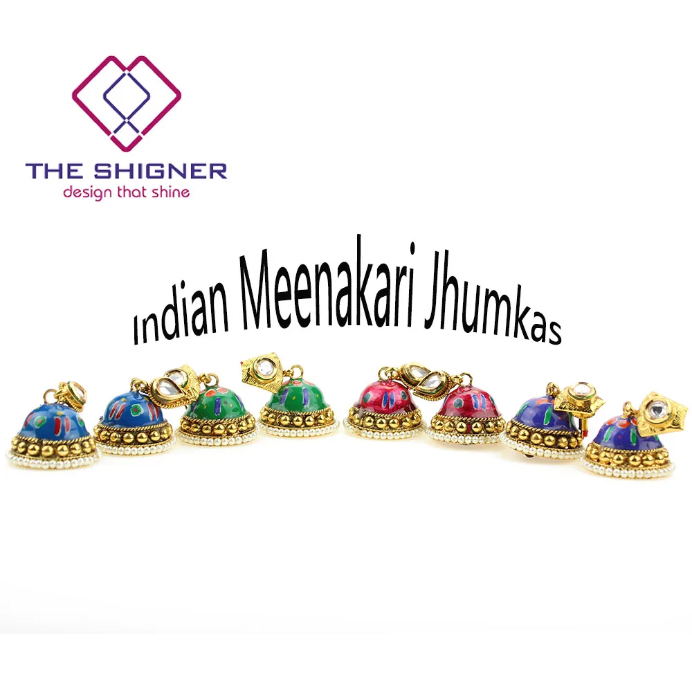 Индийские этнические золотистые жемчужные серьги с эмалью Kundan Meenakari ручная