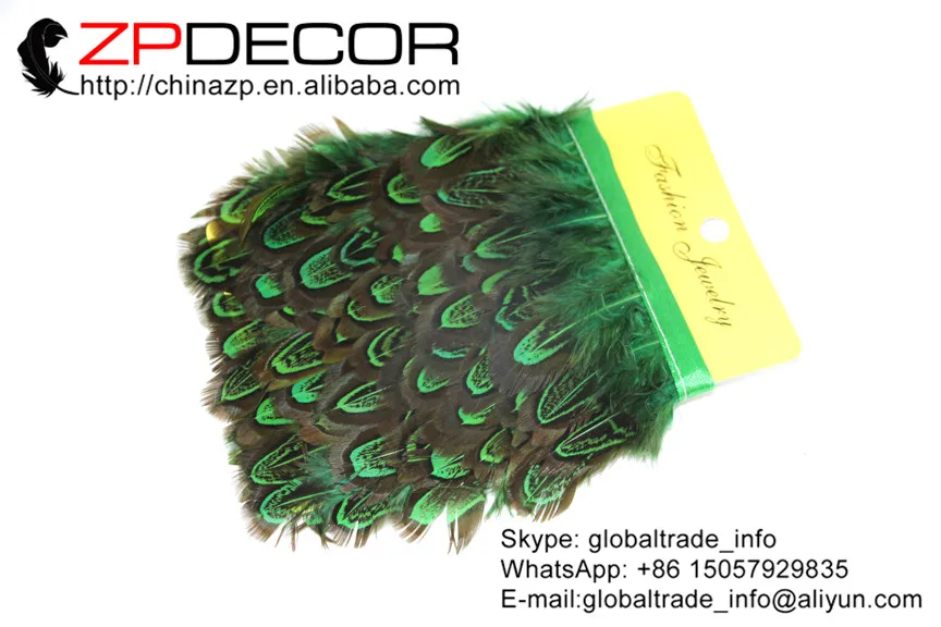 

ZPDECOR 10yards/lot 5cm(2inch) Dyed Green Almond Ringneck Pheasant Plumage Feather Trim Carnival Costumes