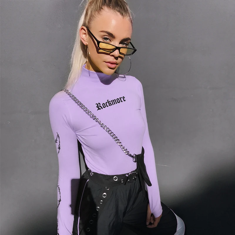 Darlingaga Хлопок Мода туника с длинными рукавами женская футболка slim crop top tee принт для женщин футболка s Весна одежда обрезанные