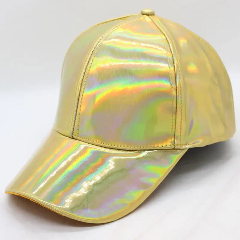 Rainbow PU Leather Baseball Cap Adjustbale Snapback Hats for Men Women Purple Gold Silver 6 Panels Hip Hop Caps Dance Party Wear - Цвет: Золотой