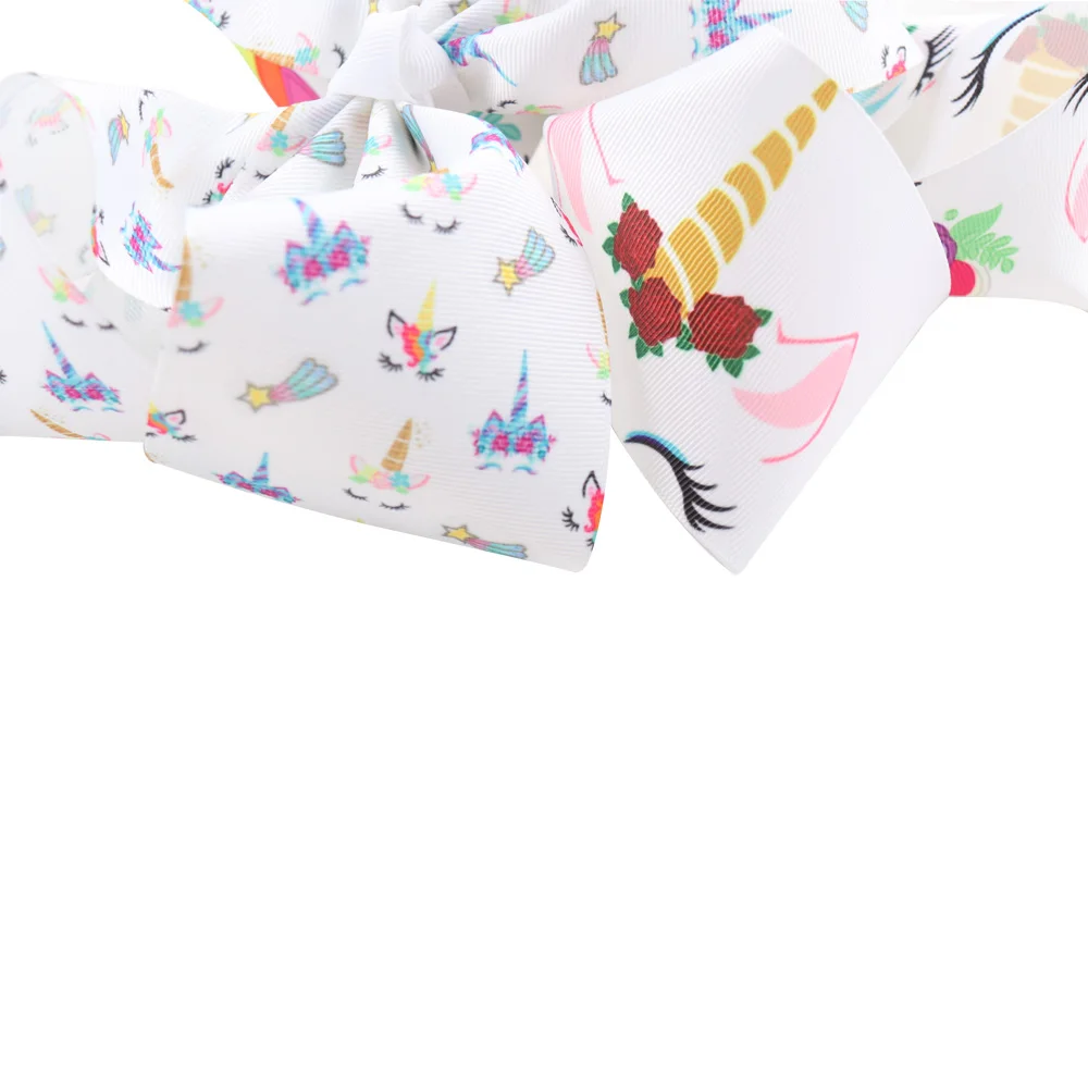 

10 Pieces/lot 7" Unicorn Hair Bows Hair Clips For Girls Kids Handmade Large Printed Ribbon Jumbo Bows Hairgrips Hair Accessories