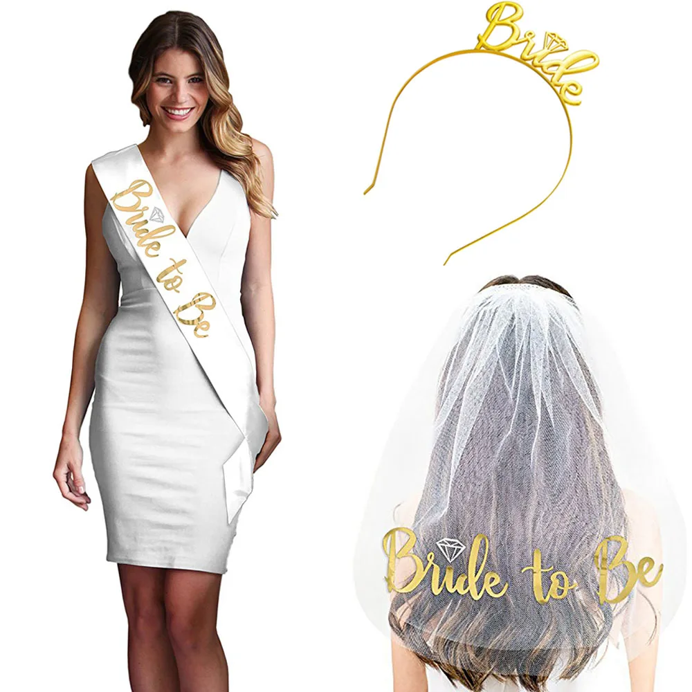 3 шт. цвета: золотистый с надписью &quotBride To Be&quot пояс вуаль тиара Набор короной для