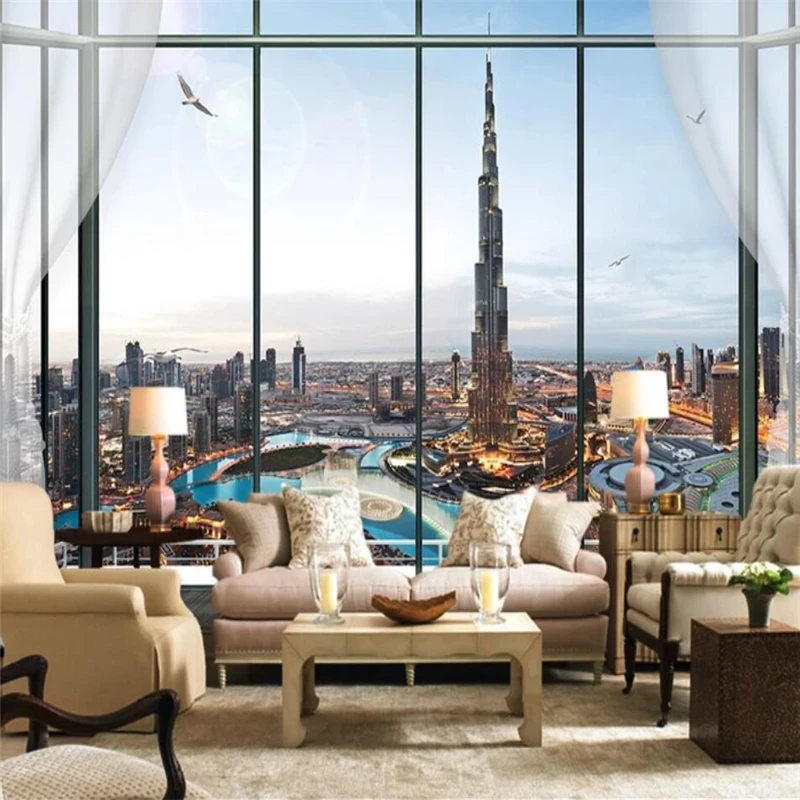 Пользовательские обои wellyu европейские 3D с окном Burj Khalifa TV зеленые 3d обои|Обои| |