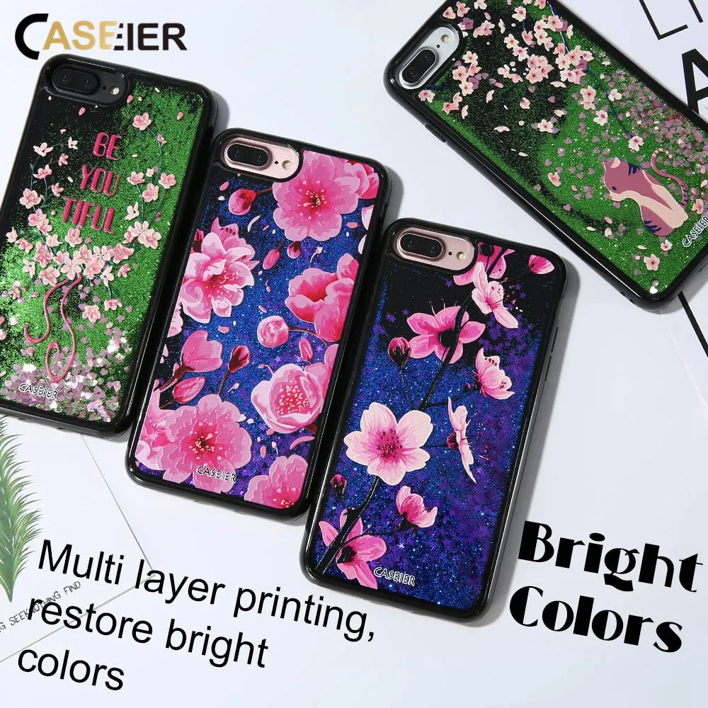 Caseier Жидкий блеск песок Телефон чехол для iPhone 6 6s 7 8 Plus x цветок кошка 3D Крышка
