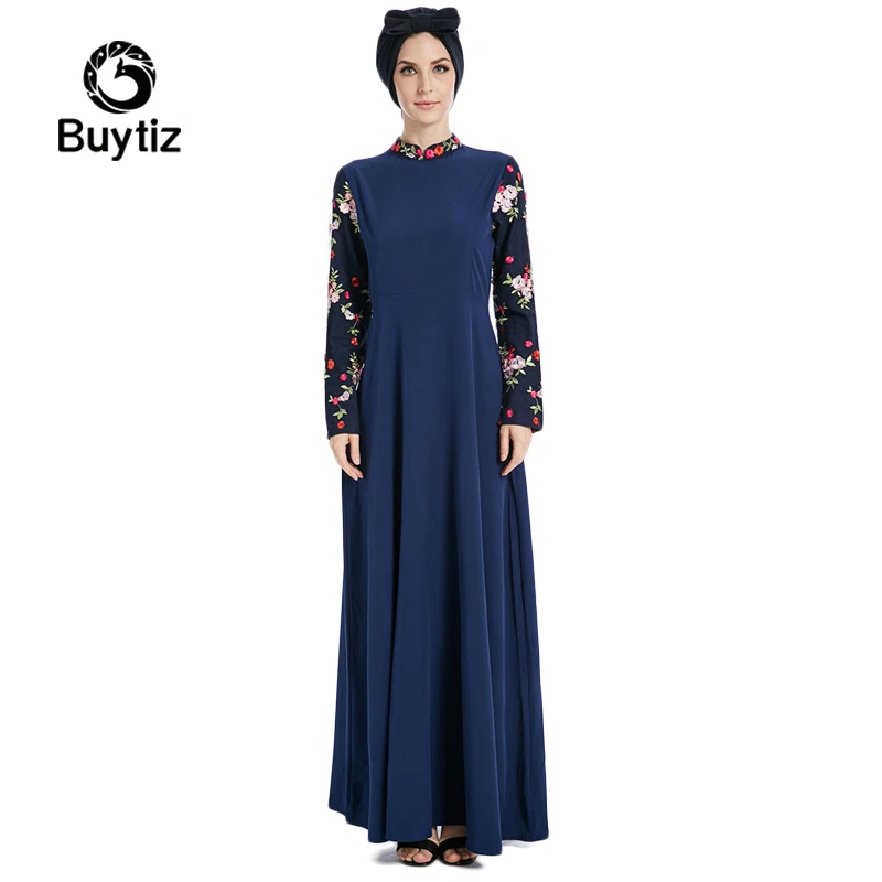 Buytiz ОАЭ сетки военно-морского флота мусульманских креп abaya Макси платье арабский