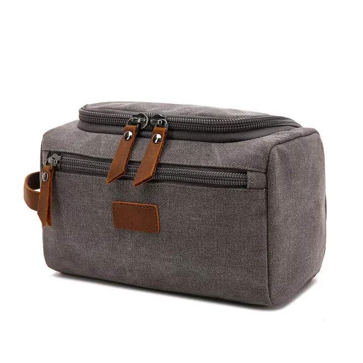 Gray New Men Travel Toiletry Bag Wash Shaving Dopp Kit Packing Cubes Bags Dopp Kit for Canvas Leather Women Travel Bag Cosmetic Pouch - Color: Gray