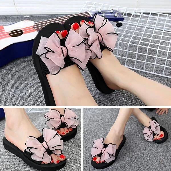 2019 новые милые летние женские шлепанцы сетчатый бант плоская Нескользящая