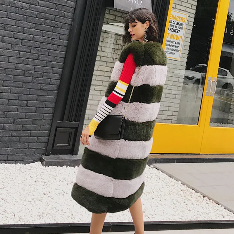 Сращены пушистые волосы желтый и серый На зимнем меху жилет пальто Для женщин