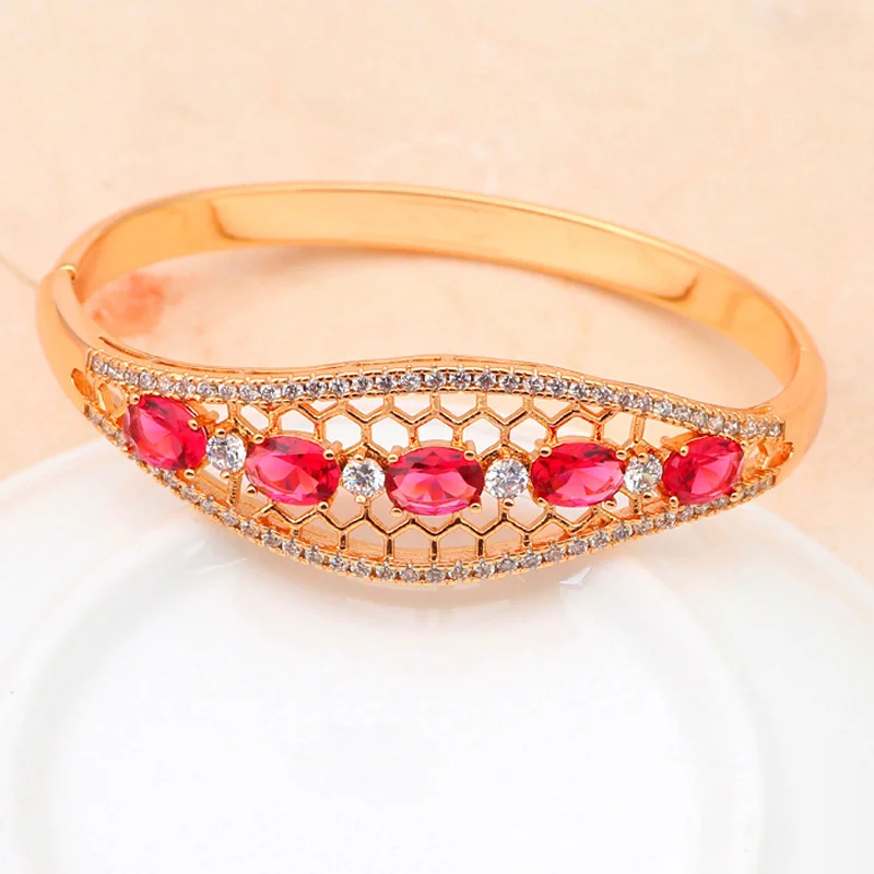 ROLILASON королевский дизайн розово красный кристалл Циркон золотые браслеты