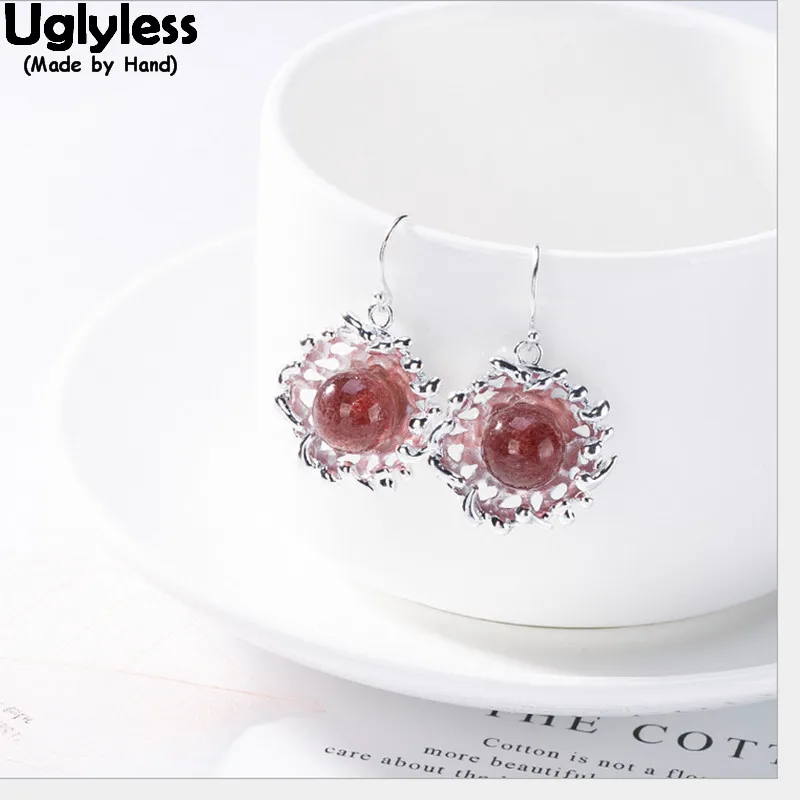 Женские серьги-шарики из чистого серебра 925 пробы с розовыми драгоценными