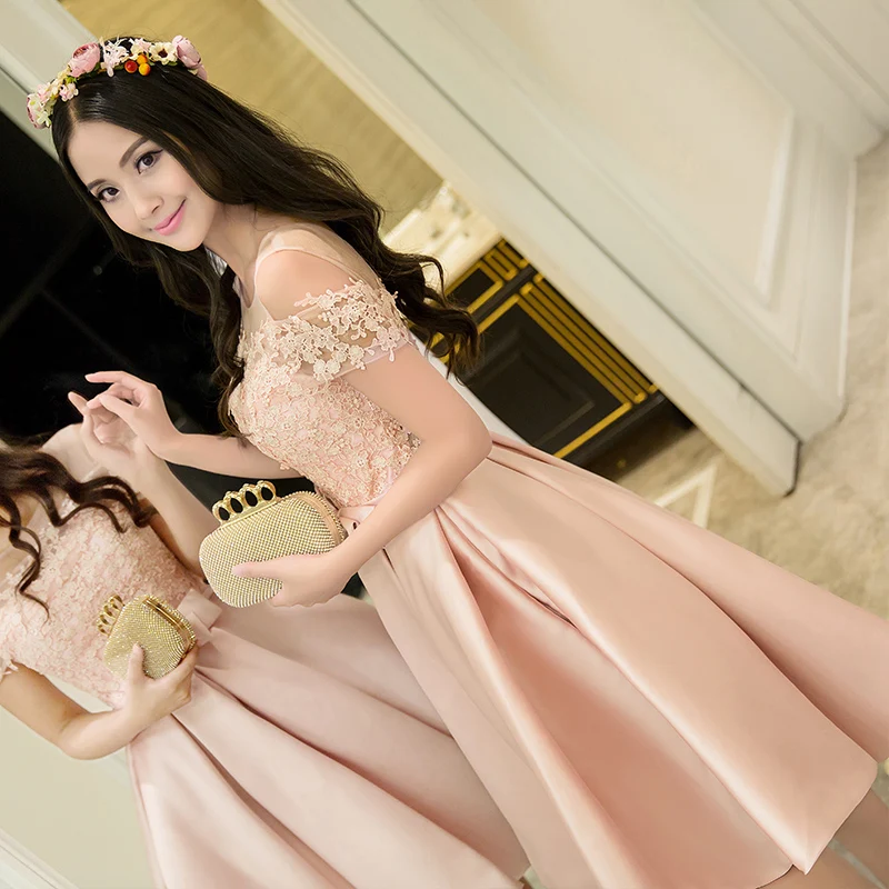 NICEOOXIAO кружевное платье с вырезом лодочкой аппликация вечернее милое розовое