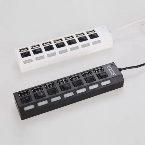 

black 7-Port USB 2.0 Multi Charger Hub +High Speed Adapter ON/OFF Switch Laptop PC