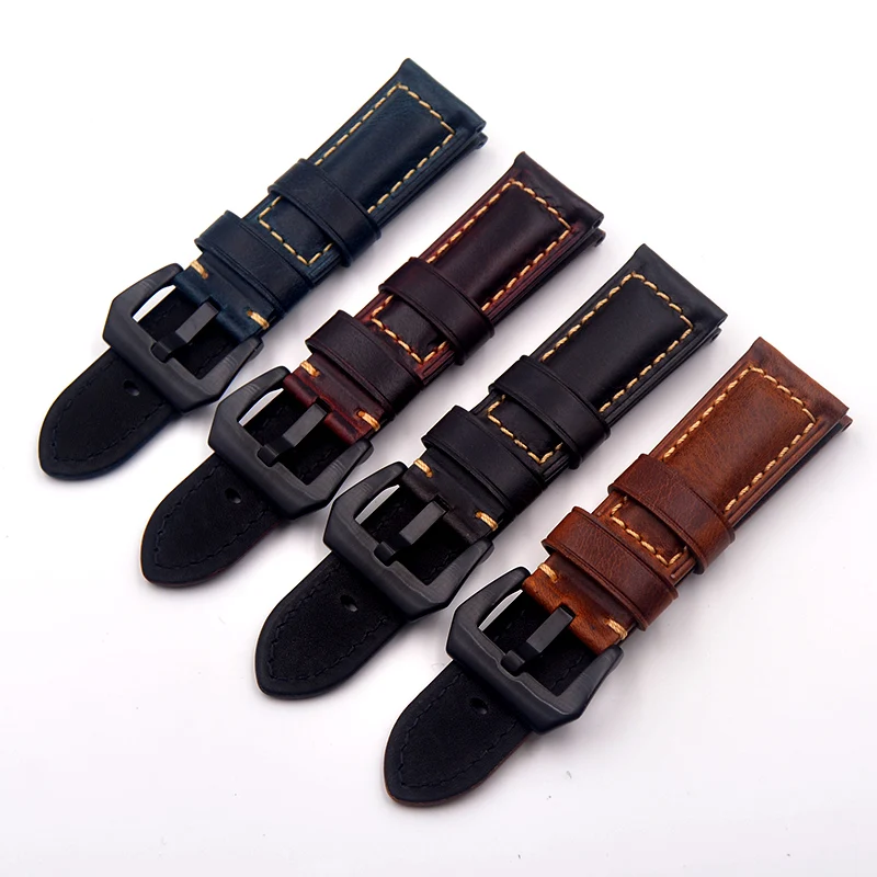 

20 22 24 26mm High Quality Blue brown Vintage Italy Calf Leather Straps Watchband Replace for PAM Seiko Omega Bracelet Wristband