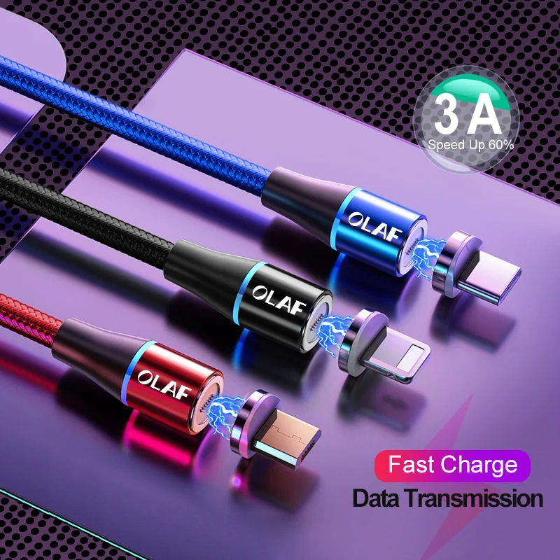 Магнитный кабель OLAF быстрая зарядка 3 0 Micro usb Type C 3A зарядный для iPhone Huawei Samsung Xiaomi