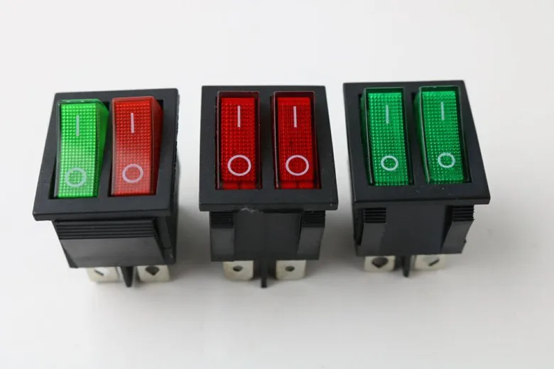 KCD2 двойной лодочный клавишный выключатель 6 Pin ВКЛ ВЫКЛ с зелеными красными