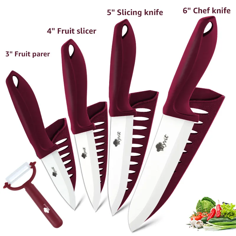 red 3456 inch Myvit керамический нож 3 4 5 6 дюймов, кухонный нож, нож для нарезки фруктов, овощей, циркония, белое лезвие, поварские ножи - Цвет: red 3456 inch