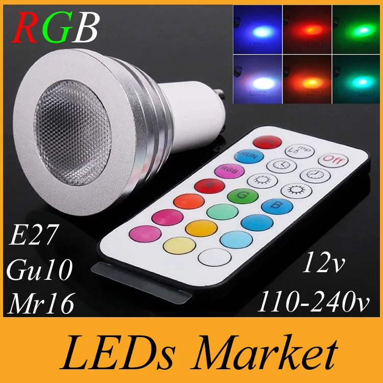 Светодиодная RGB лампа с 16 меняющимися цветами 5 Вт E27 E14 Gu10 Mr16|lamp 5w|led bulb lightrgb led lamp |
