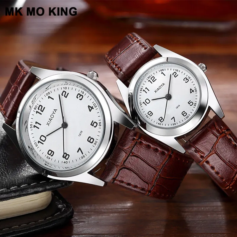 Новые корейские модные черные коричневые кожаные мужские и женские часы