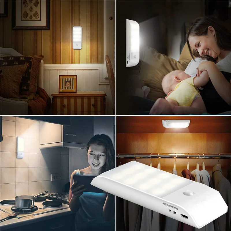 12 LED Light DC 3V PIR Motion Sensor Cabinet light Energy Saving USB Closet For Bedroom Indoor Stair Wall Door | Лампы и освещение
