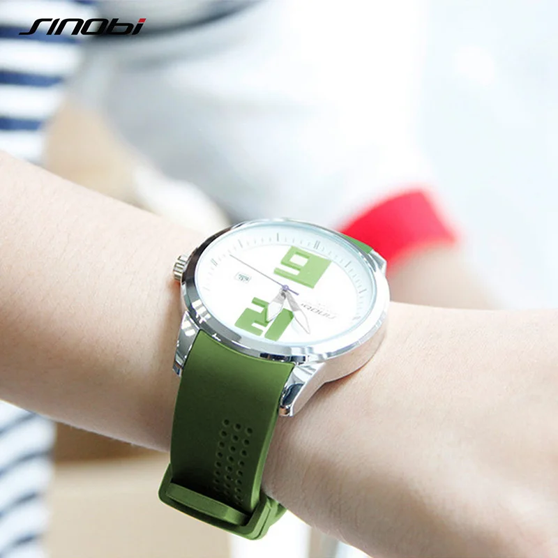 SINOBI Женские кварцевые часы модные спортивные водонепроницаемые силиконовые