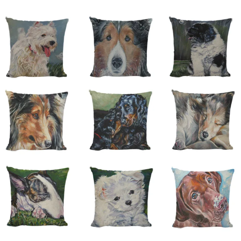 

Lovely Bull Terrier Cushion Covers Square Pillowcases Cute Dogs Relax Throw Pillow Cases Garden Decorative Almofada