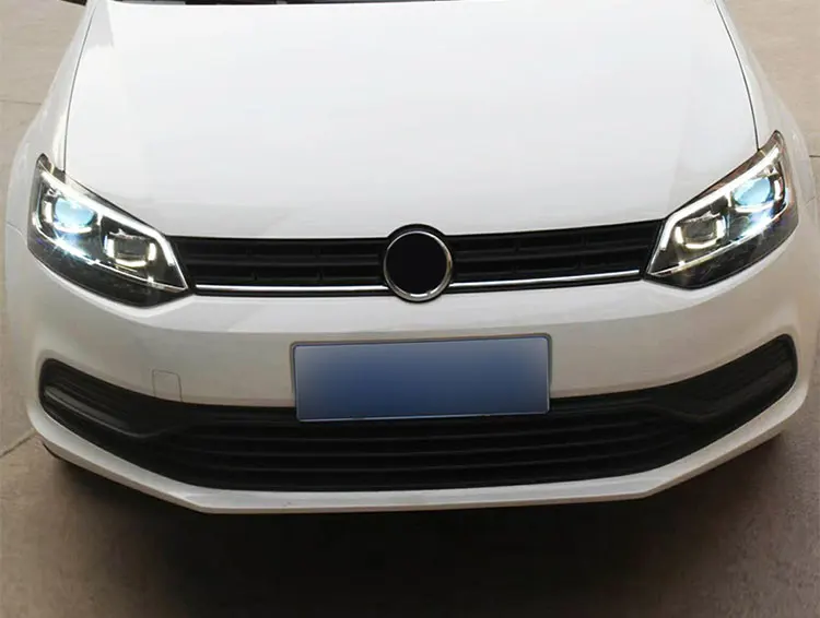 2 шт. светодиодный фары для VW Polo 2011- Автомобильный светодиодный фонарь с двумя ксеноновыми линзами автомобильные аксессуары дневные ходовые огни противотуманные фары