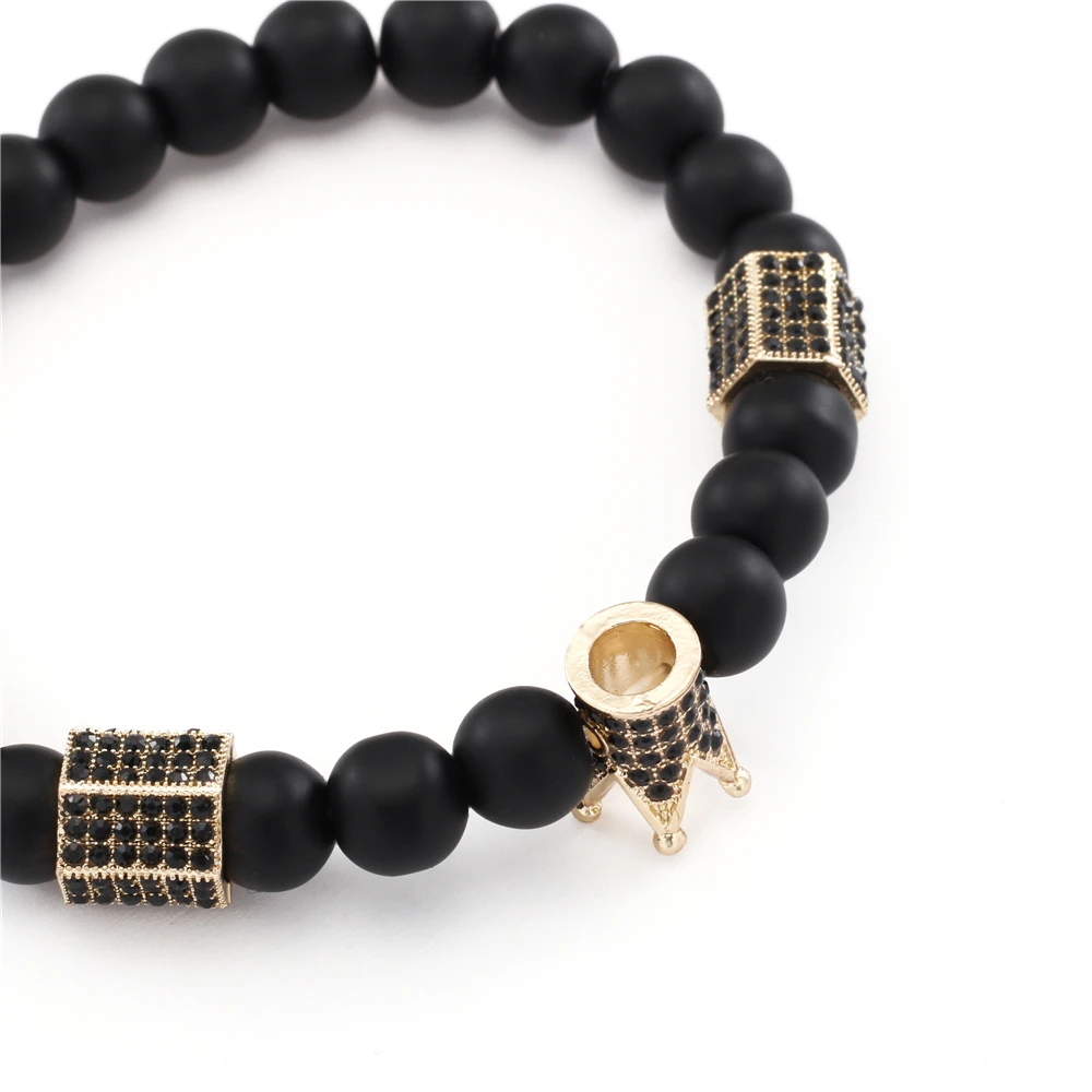 

Fashion Women Men jewelry Micro Pave CZ Zirconia King Crown Charm Bracelet Natural stone Bead Bracelets Christmas gifts