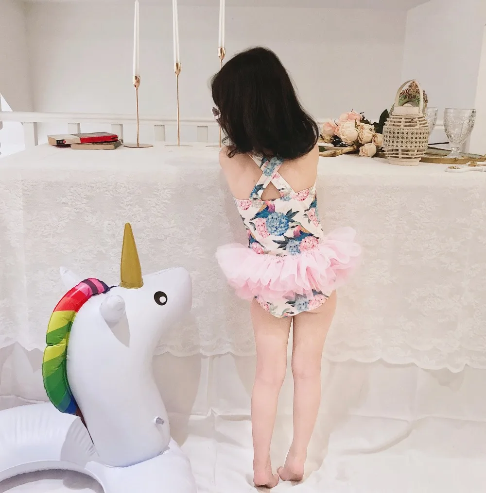 Летняя детская цельная одежда для плавания с разрезами девочек бальное платье