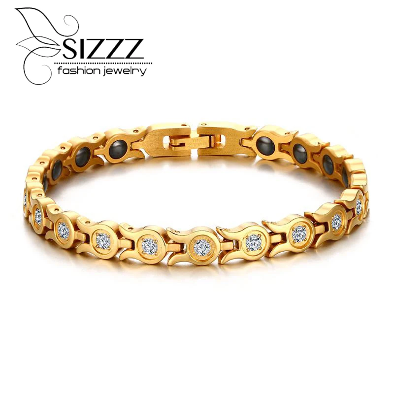 

Размер: 19,5 см, длинные оригинальные особенности, темпераментные элегантные браслеты из нержавеющей стали с цирконием, золотые браслеты для ...